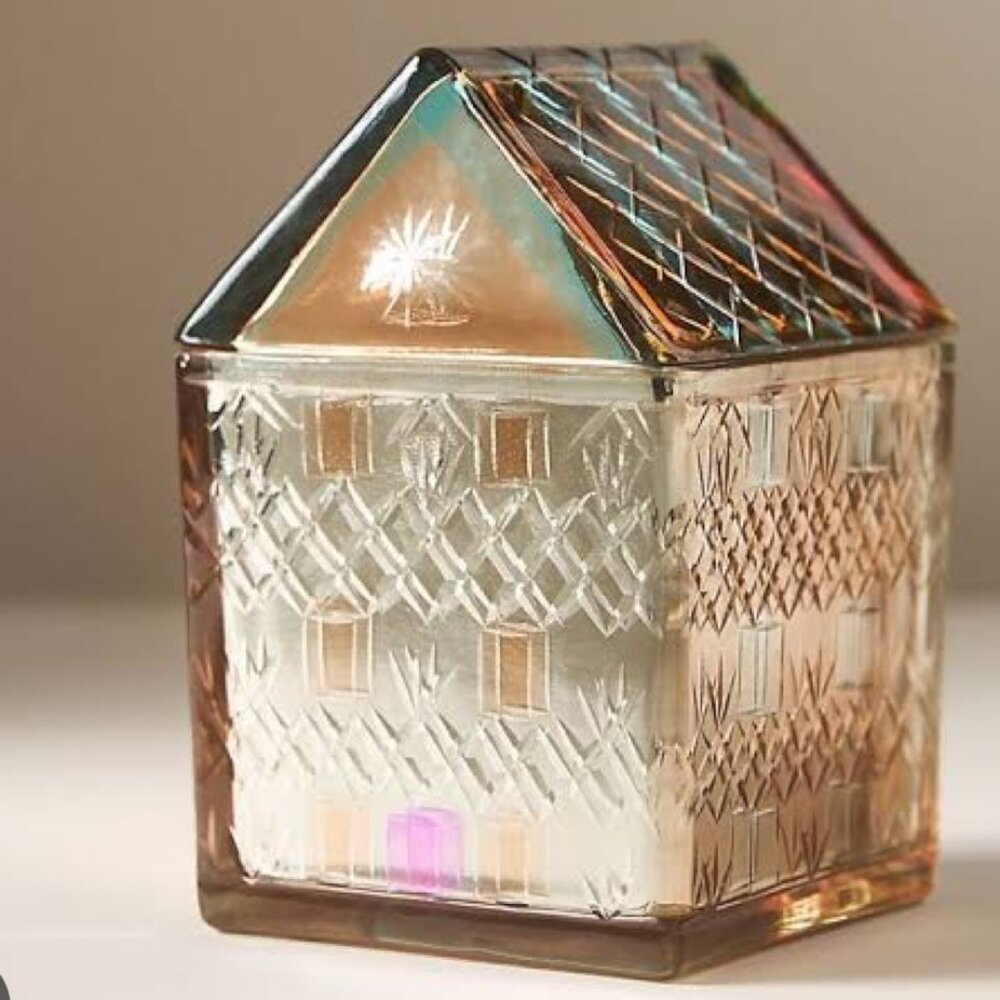 Anthropologie Snowflake House Woody Cedar & Cypress Cut‎ Glass Candle